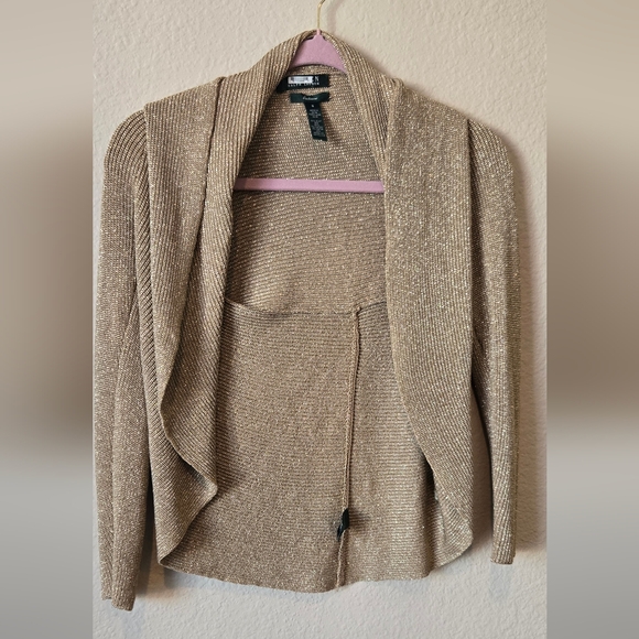 Laura ralph Sweaters - Lauren Ralph Lauren Gold Metallic Silk Shrug Cardigan Size Small #114